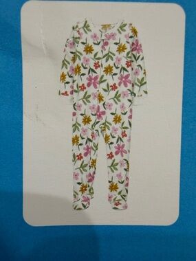 Carter's Cream Fleece Footie Pajama with Pink Floral Print